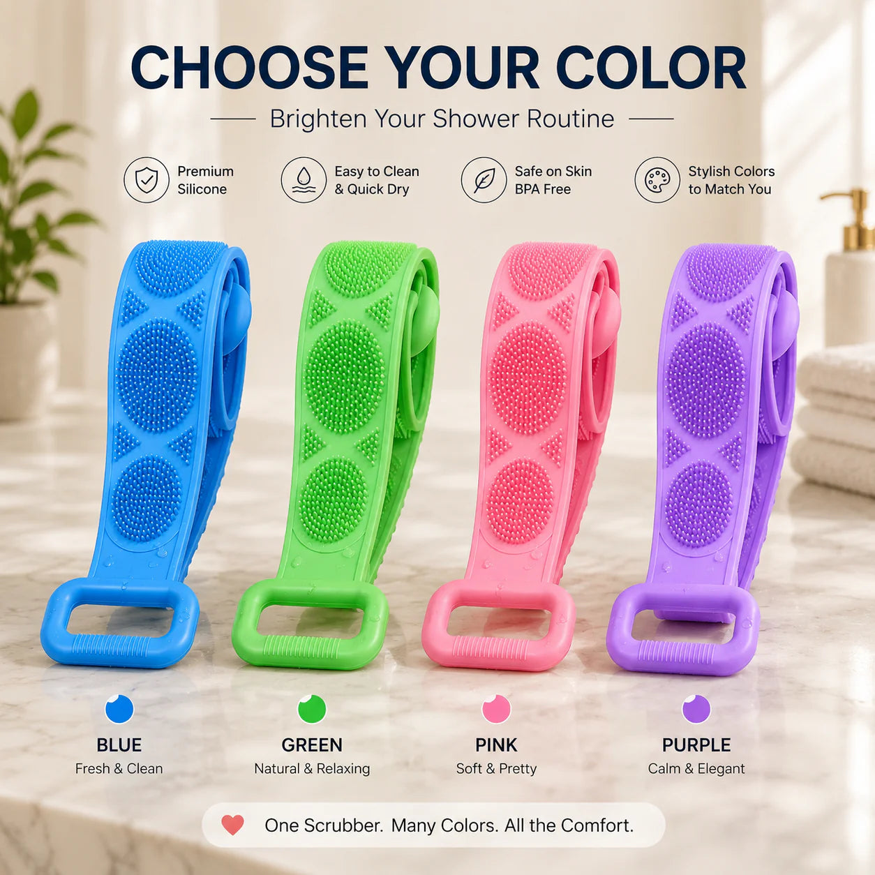 π Limited-Time 50% OFF π¦ Silicone Bath Brush Double-Sided Exfoliating Back Scrubber